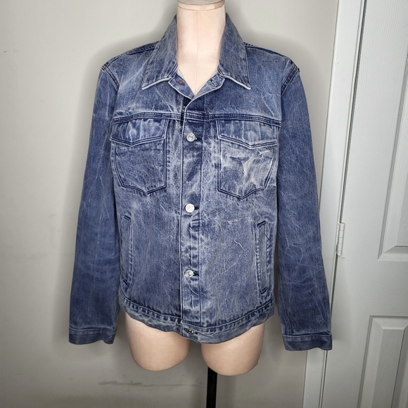 7 For All Mankind Denim Jacket in Washed Blue Size Medium - Picture 1 of 11